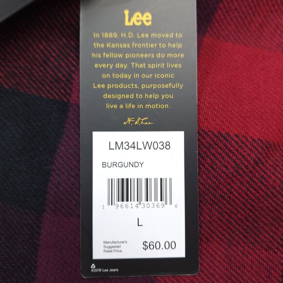 Lee Mens L Plaid Flannel Long Sleeve Button-Up Shirt Stretch Regular Fit - Picture 3 of 9